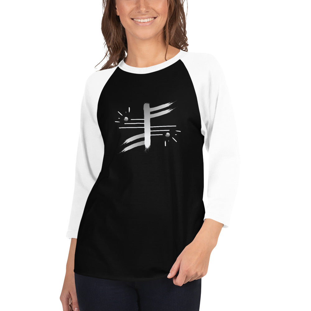 Abstract 3/4 sleeve raglan shirt