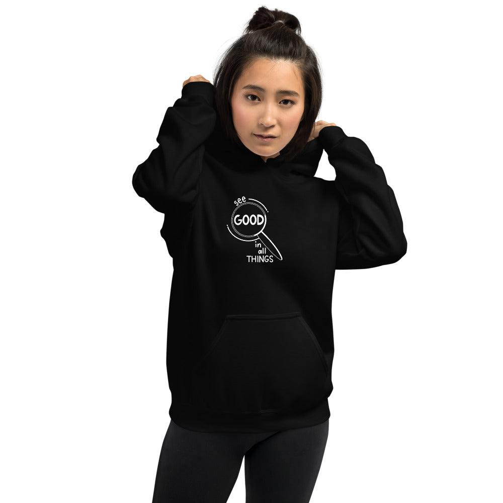See good In All Things Printed Women Black Hooded Sweatshirt