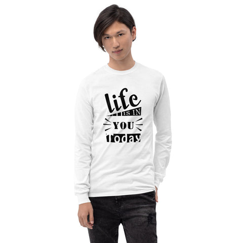 Life Is In You Today Printed Men White Long Sleeve T-Shirt