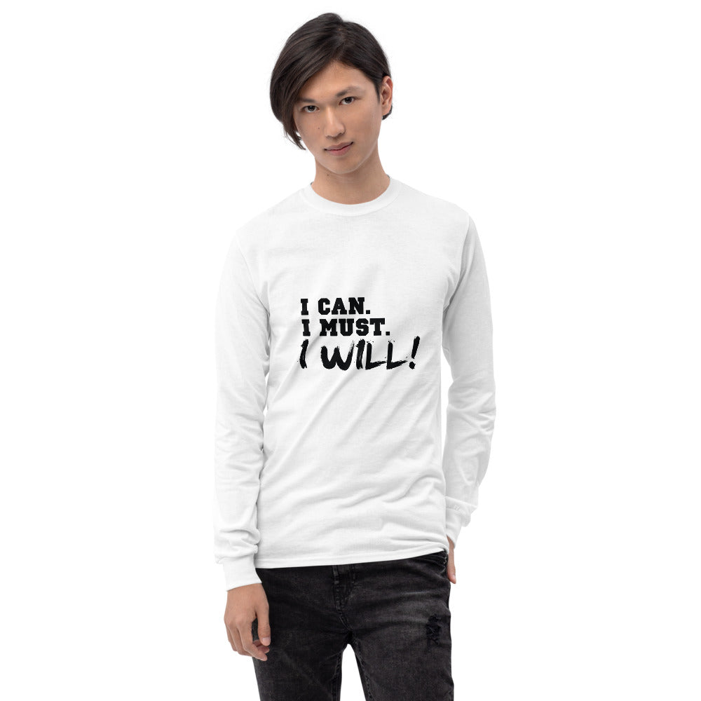 I can I must I will Printed Men White Long Sleeve T-Shirt
