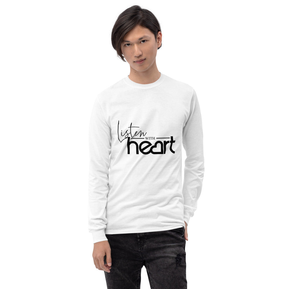 Listen with Heart Printed Men White Long Sleeve T-Shirt