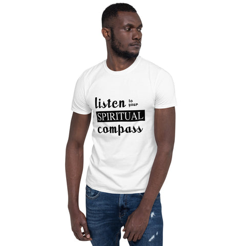 Listen To Your Spiritual Compass Printed Men White Short-Sleeve T-Shirt