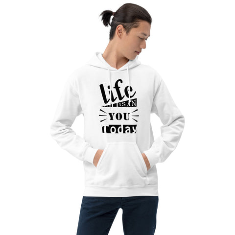 Life Is In You Today Printed Men White Hooded Sweatshirt