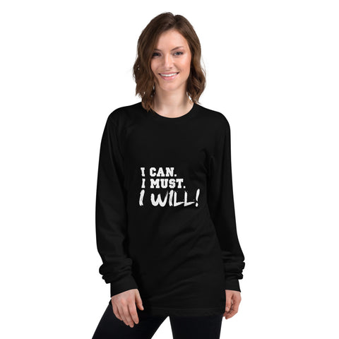 I can I must I will Printed Women Black Long sleeve t-shirt