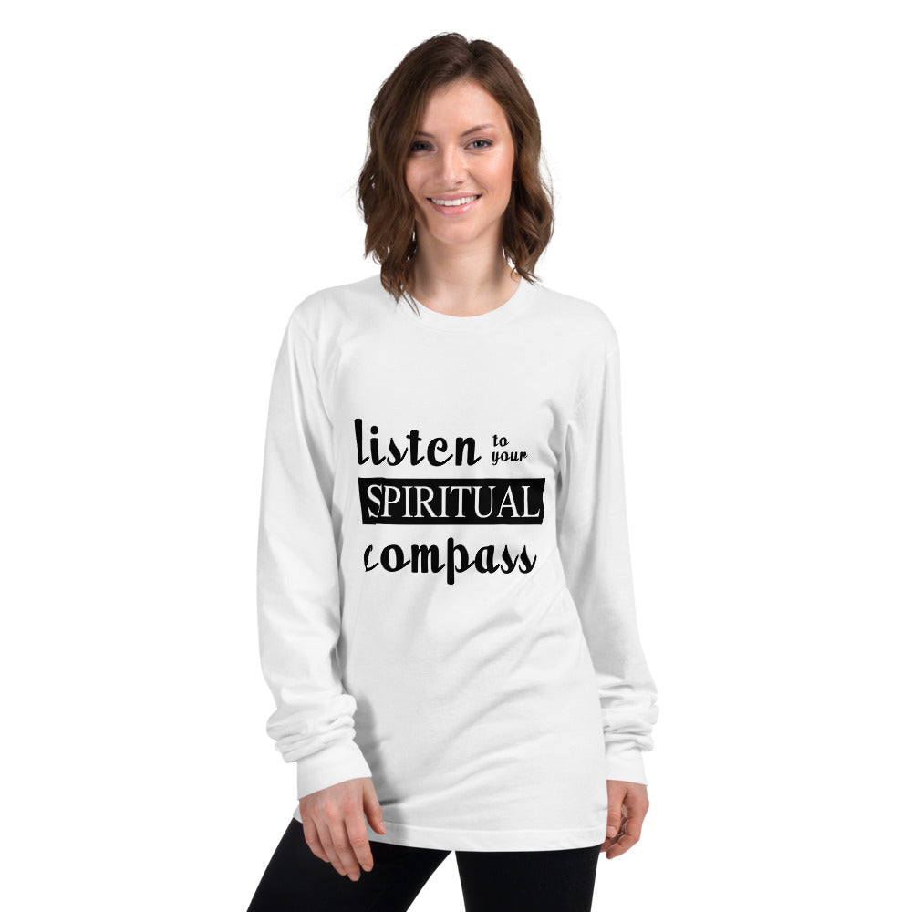 Listen To Your Spiritual Compass Printed Women White Long sleeve T-shirt